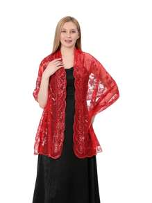 1 Stück eleganter, modischer, handgefertigter gestrickter Schal mit Pailletten-Herz- und Blumendesign für Frauen, hervorragend für Abendpartys, Bühnenauftritte und tägliches Accessoire, Frauentag, Valentinstag