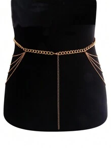1pc Simple Multi-Layered Chain Tassel Women Sexy Waist Chain For Dress, Swimsuit, Body Chain Elegant Harness Halloween