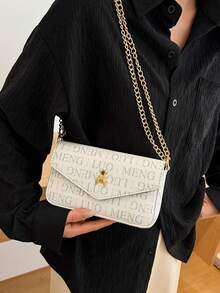 時尚字母鏈條設計，蜜蜂形狀金屬裝飾，輕便時尚的女士肩袋 - 白色 - 查看 2