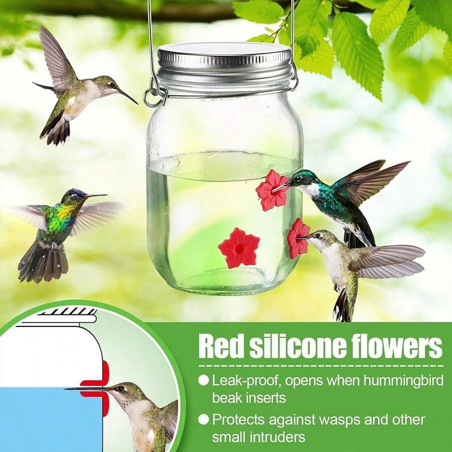 1pc Outdoor Hummingbird Bird Feeder, Three Bird Feeding Ports Can Be Hung Outdoor Garden
