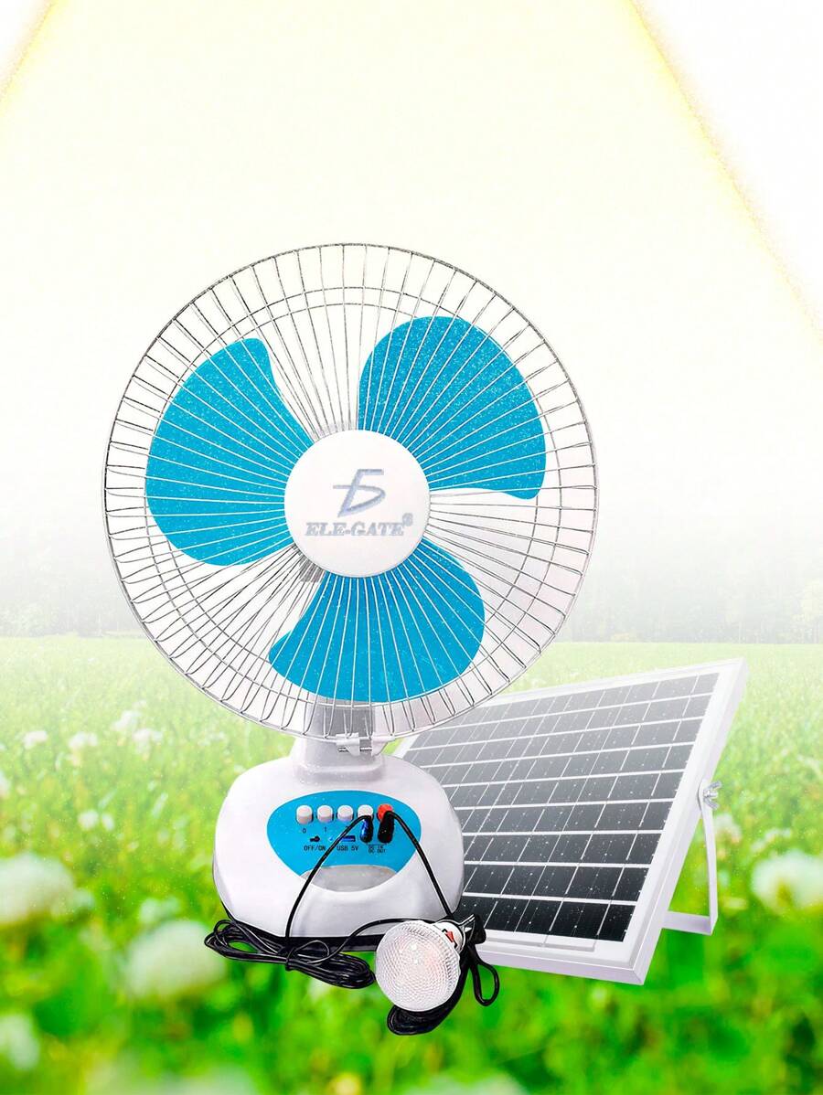 Ventilador Solar CLR.68 Inalámbrico Con Luz y Usb para Carga De Panel Solar con Ajuste de 2 Velocidades y Larga Duración ELE-GATE - Blanco - Ver 1