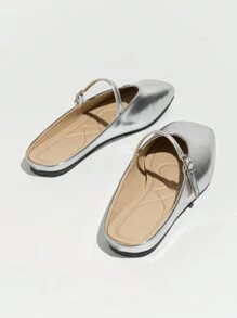 Damen Pantoffeln mit eckiger Spitze, flache silberne Hausschuhe mit geschlossener Spitze und Feen-Design, goldene Großmutter Schuhe und Sandalen für den Sommer - Silber - Übersicht 7