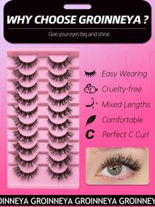 GROINNEYA 10 Pairs Clear Band Lashes Natural Cat Eye Lashes Faux Mink Eyelashes Fluffy Soft Wispy Fake Eyelashes Fried Hair Style Makeup Tools (ZN02)
