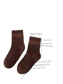 5pairs/pack Kids' Socks, College Style Two-bar Striped Sport Socks, Unisex Baby Socks, White Mid-calf Socks For Students