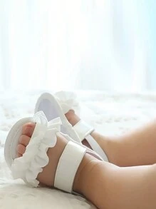 Zapatos blancos para bebé de suela blanda, sandalias con volantes para niñas recién nacidas - Zapatos para bebés antideslizantes para primeros pasos de verano