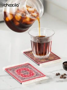 choxila 1pc Table Coaster, Table Mat, Fabric Tassel Carpet Coaster, Coffee Mat For Table Desk Cup