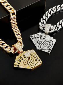 嘻哈適合女士男士水鑽撲克牌吊墜項鏈完美首飾類禮品適合派對合金適合派對 - 金黃色 - 查看 7