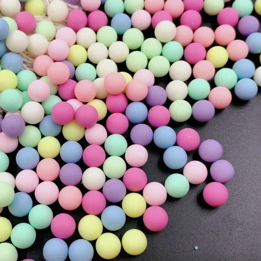 Multicolor No Hole 100pcs/Pack 6mm Matte Mixed-Color Acrylic Round Bead For Handmade DIY Jewelry Making, Suitable For Bracelet, Phone Chain, Necklace - Multicolor - View 1