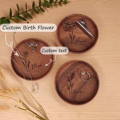 Gepersonaliseerde natuurlijke houten gesneden verjaardagsbloem sieradenstandaard, cadeau voor moeder, gepersonaliseerd Moederdagcadeau, ringlade met naam voor haar, houten herinneringsdoos, prachtige herinneringscadeaus voor papa op Vaderdag Stijlvol, eenvoudig, vintage op maat, gepersonaliseerd, uniek Ideale cadeaus voor hem, ideale cadeaus voor haar Voor jubilea, voor verjaardagen, voor dagelijks gebruik, voor bruiloften, voor afstuderen, voor gala, voor feest