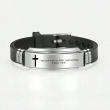 suteyi Cross Jesus Scripture Quote Bracelet Christian Bible Verse Stainless Steel Bracelets Silicone Wristband - Black and White - View 6