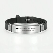 suteyi Cross Jesus Scripture Quote Bracelet Christian Bible Verse Stainless Steel Bracelets Silicone Wristband - Black and White - View 3