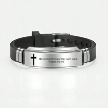 suteyi Cross Jesus Scripture Quote Bracelet Christian Bible Verse Stainless Steel Bracelets Silicone Wristband - Black and White - View 7