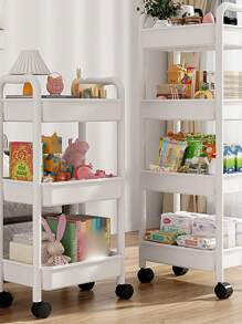1pc Baby Products Storage Shelf Small Trolley Multi-Layer Newborn Bedroom Bedside Movable Snack Organizer Rack - White - View 2