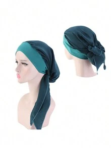 1pc Solid Color Faux Silk Headscarf Hat With Elastic Band And Braided Detail, Wide Brimmed Pirate Hat, Chemotherapy Cap Silk Bonnet Satin Bonnet - Multicolor - View 13