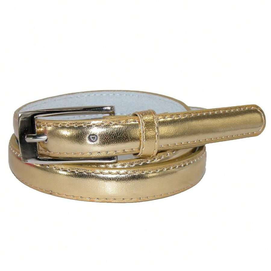 CTM Women's 3/4 Inch Skinny Leather Dress Belt Silver Buckle, Available In Black, Brown, Dark Pink, Gold, Navy, Orange, Purple, Red, Royal Blue, Silver, Tan, Turquoise, White, Yellow, Large, Medium, XL Leather Dress Belts - 金色 - 查看 1