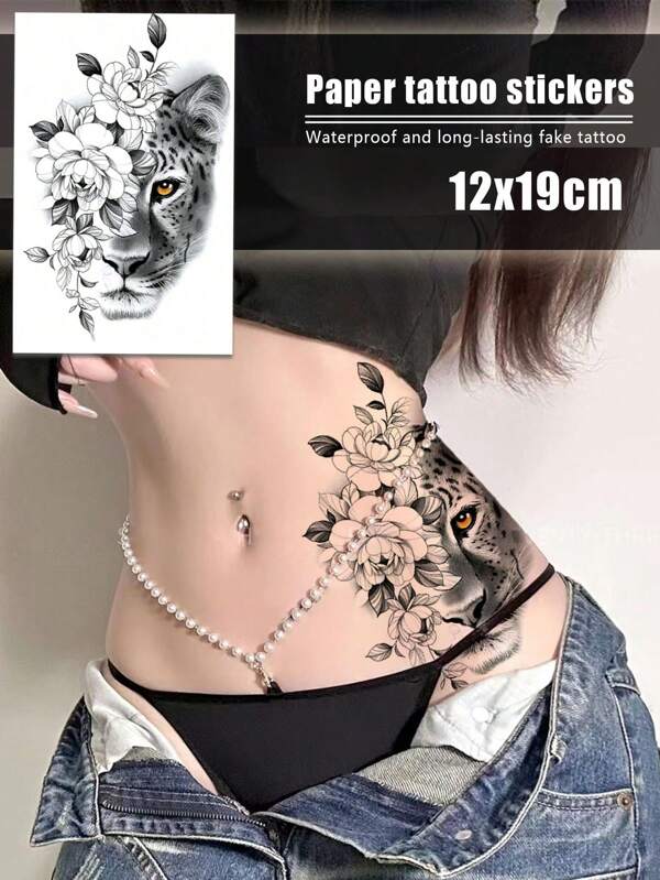 Pegatina temporal de tatuaje de papel, 1pc Sexy Leopard Waterproof Tattoo Sticker para hombres y mujeres, Pegatina desechable neutral de transferencia de agua y resistente al agua para brazo, muslo, pecho y espalda, Tatuaje falso multifuncional de arte corporal unisex, seguro, fácil de pegar y quitar,tatuajes maquina para tatuar tatuajes falsos