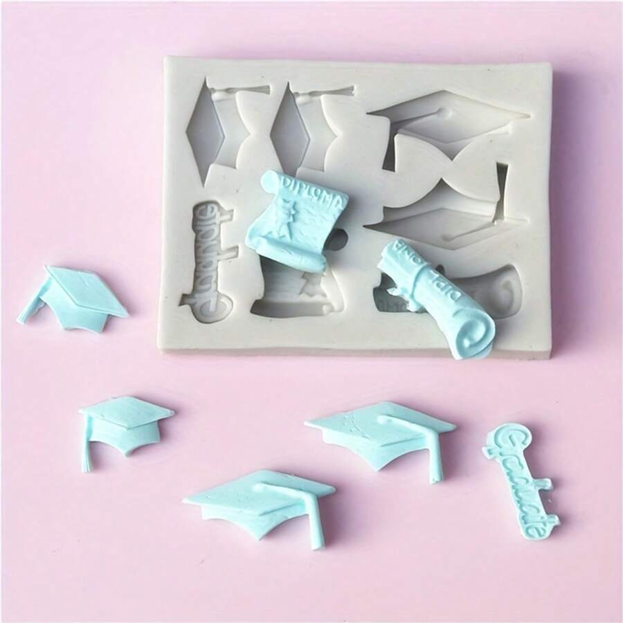 1pc Graduation Season Doctoral Cap Bow Tie Silicone Mold, Candle Mold, Soap Mold, Resin Molds, DIY Soft Pottery Clay Drop Glue Decorative Mold, Hand Decorative Art Tools - White - View 1