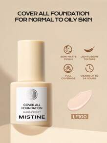 MISTINE Full Coverage Foundation Makeup Dewy Finish For 24H Longwear Waterproof Lightweight Liquid Foundation With  Hyaluronic Acids Antioxidant Anti-Pollution Anti-Blue Light Ingredients 1 Pack 30g