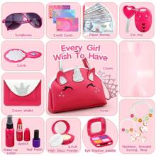 Maquillaje fingido para niñas, juego de maquillaje falso para niñas pequeñas, kit de maquillaje para niños con una bolsa de princesa, juguete para niñas con llave de coche y otros juguetes para niñas de 2 a 6 años para regalo de cumpleaños (color del accesorio aleatorio) - Multicolor - Ver 8