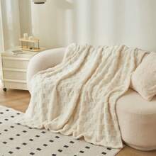 One White Checkered Jacquard Blanket, Modern Simple Style Soft Blanket With Rectangular Shape Suitable For Bedroom, Living Room, Sofa, Home Use
