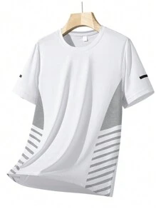 Boyfriend Style Men's Summer Quick-Drying Wide-Neck Sports Running T-Shirt In Ice Silk, Loose Fit - White - View 4