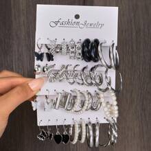 40入組女士愛心蝴蝶設計樹脂＆人造珍珠耳環套裝，適合約會，度假，送禮和日常佩戴 - 彩色 - 查看 9