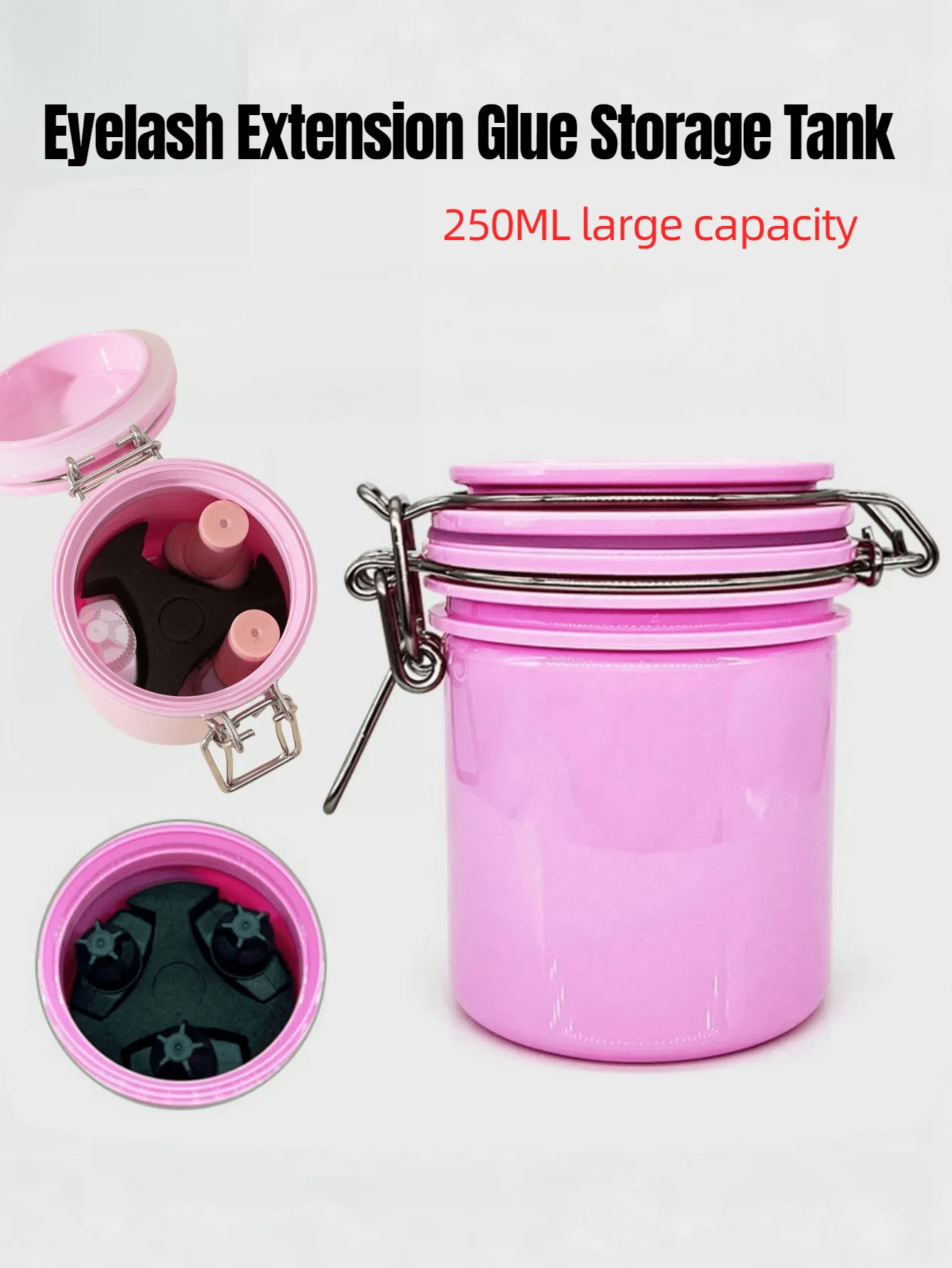 1 个 250ML 睫毛延长胶储存罐单独粘合剂支架容器睫毛激活密封储存罐容器，用于睫毛延长