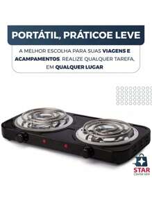 Fogão Fogareiro Elétrico Cooktop Portátil 2 Bocas 2000w Potente Prático 220v ou 110v - Preto - Visão 4