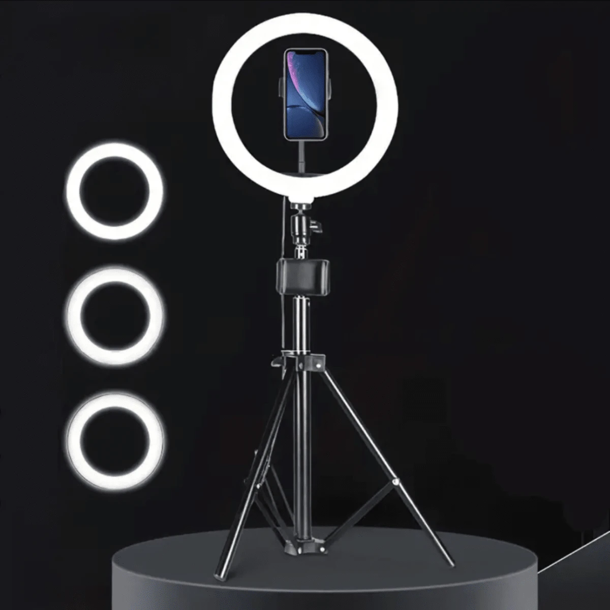 Đèn LED selfie vòng 12 inch có chân đế và giá đỡ di động, hoàn hảo cho bạn xem phim & phát trực tiếp - màu đen - Xem 1