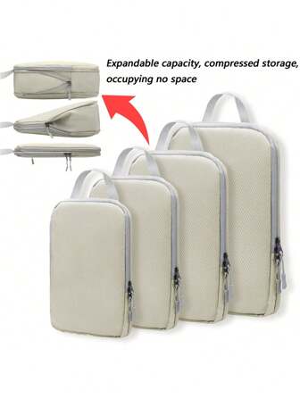 4pcs Portable Travel Packing Bag, Beige Clothes Storage Bag For Outdoor Travel Packing Cubes Clothes Storage Clothes Organizer Travel Bag Set For Luggage Suitcase Holiday Season Vacation Travel Essentials For Travel Backpack Travel Bag Luggage Suitcase Travel Gear Back To School Moving Bags Organizer