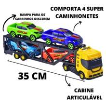 Kit Caminhão Cegonheiro 4 Pickups Caminhonete 3 Motinhos ônibus Buzão Miniatura Brinquedos Infantil Interativo Carrinhos - Azul e Branco - Visão 8