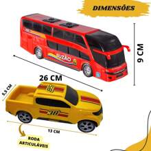 Kit Caminhão Cegonheiro 4 Pickups Caminhonete 3 Motinhos ônibus Buzão Miniatura Brinquedos Infantil Interativo Carrinhos - Azul e Branco - Visão 7