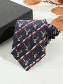 1pc Men's Fashionable Fox Patterned Thick Necktie For Fun Animal-Lovers, Suitable For Parties Or Gifts Casual - Red - View 6
