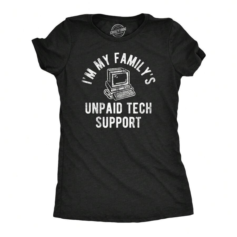Womens Funny T Shirt Im My Familys Unpaid Tech Support Sarcastic Tee For Ladies Funny Womens T Shirts Cute Vintage Fashion Casual Ladies T-Shirt Gift - 希瑟.布萊克 - 查看 1
