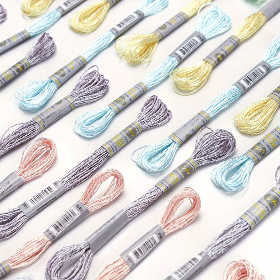 6 件套光效高光泽金属绣花线十字绣线 8 米长 6 股绞线优质 - 彩色 - 查看 1