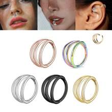 ADYJELY 1PC Triple Hoop Open Stacked Hinged Segment Nose Rings Hypoallergenic 316L Surgical Steel 16G Septum Clicker Ring, Cartilage Earrings Conch Daith Helix Rook Ear Lobe Piercing Jewelry, Golden Black Diameter 8mm 10mm 12mm Earlobe Earring ,Belly Ring Nipple Ring Women And Men Body Piercing Jewelry