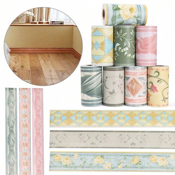 1 pieza Cenefas autoadhesivas de PVC para línea de la cintura de la sala de estar, línea de zócalo retro con relieve, vinilos para bordes de pared, esquinas, pegatinas, decoración del hogar, artículos de decoración de primavera para refrescar su hogar, pegatinas de decoración de marco
