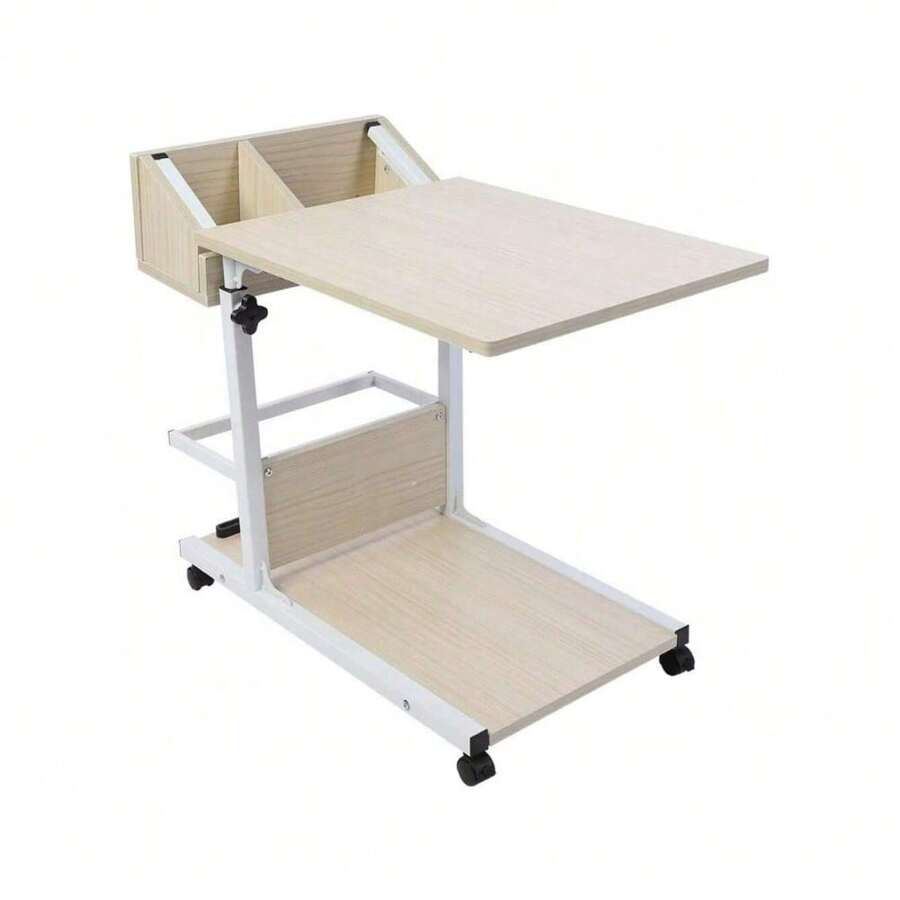 Portable Multifunctional Removable Laptop Desk For Bed Sofa Books Snack, Height Adjustable With Wheels And Storage Drawer (White) - trắng - Xem 1