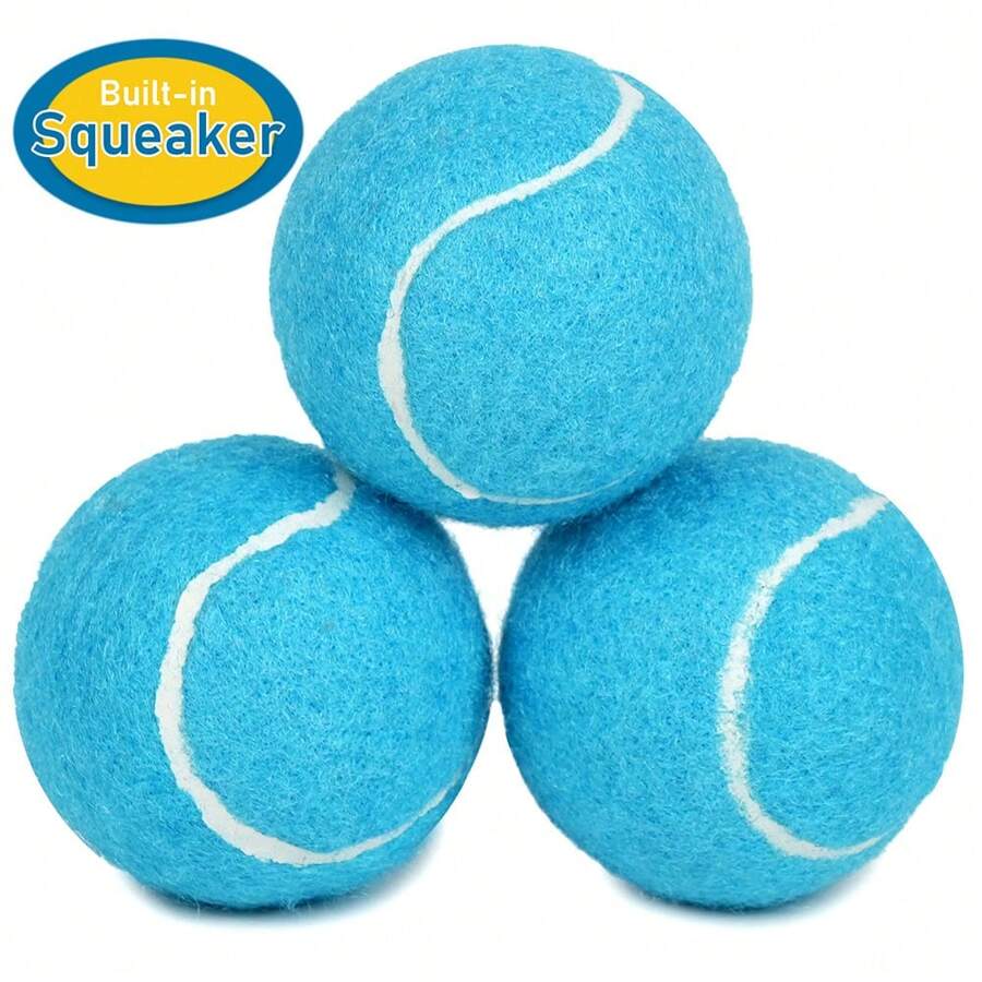 Bộ 3 quả bóng tennis có tiếng kêu dành cho chó, kích thước 2,5 inch, đồ chơi tương tác cho thú cưng, bóng đồ chơi cho chó cỡ vừa và lớn có tiếng kêu. - Màu xanh lam - Xem 1