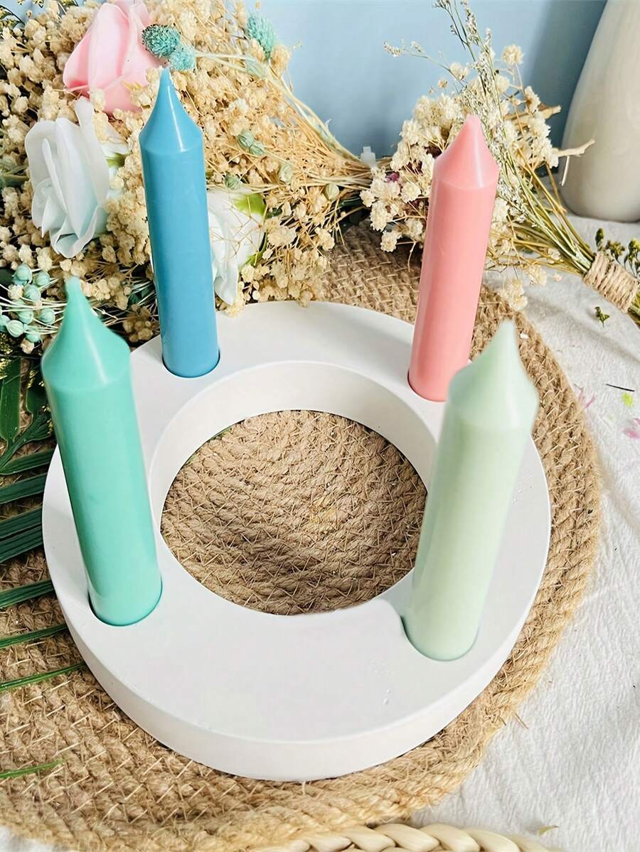 1 Khuôn Silicon 4 Lỗ Đế Nến Cho Thạch Cao/Nhựa, Khuôn Chân Nến Tròn, Đồ Trang Trí Nhà Cửa, Lễ Hội/Tiệc/Trang Trí Nhà Cửa, Đồ Trang Trí Gia Đình, Chân Nến Giáng Sinh/Phục Sinh - trắng - Xem 1