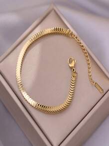 1pc Shiny And Exquisite 316l Titanium Steel Gold Fish Scale Bracelet Unisex Creative Fish Scale Snake Bone Net Metal Plate Cuff Wristband - Gold - View 3