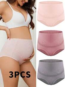 Maternidad 3 piezas Bragas de talle alto,Ropa interior de algodón para maternidad, cintura alta, ajustable, para embarazo, sin costuras, suave, para el embarazo, paquete de 3,gh