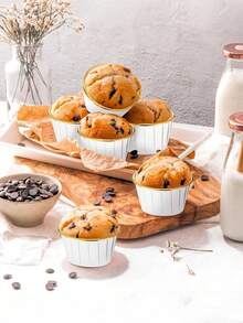 50pcs Rolled Edge Cake Paper Cups, White Gold Baking Disposable Heat-Resistant Paper Cups For Baked Deserts, Baking Cupcake Holders, Suitable For Home Baking And Picnic, Baking Tools - White - View 3