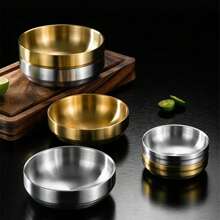 1 套 304 不锈钢双层调味碟，3 种尺寸可选，可用作泡菜碟、儿童碗、饭碗、汤碗或盘子，适用于家庭、食堂或派对自助餐、学校用品 - 金色或本色可選 - 查看 8