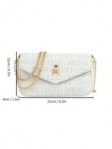 時尚字母鏈條設計，蜜蜂形狀金屬裝飾，輕便時尚的女士肩袋 - 白色 - 查看 11