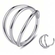 ADYJELY 1PC Triple Hoop Open Stacked Hinged Segment Nose Rings Hypoallergenic 316L Surgical Steel 16G Septum Clicker Ring, Cartilage Earrings Conch Daith Helix Rook Ear Lobe Piercing Jewelry, Golden Black Diameter 8mm 10mm 12mm Earlobe Earring ,Belly Ring Nipple Ring Women And Men Body Piercing Jewelry