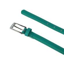 CTM Women's 3/4 Inch Skinny Leather Dress Belt Silver Buckle, Available In Black, Brown, Dark Pink, Gold, Navy, Orange, Purple, Red, Royal Blue, Silver, Tan, Turquoise, White, Yellow,  Large, Medium, XL Leather Dress Belts - 綠松石 - 查看 2