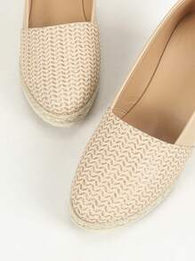 Zapatos de plataforma con cuña y entretejido de paja para mujeres, modelo 2025, de punta redonda, estilo europeo y americano, tacón alto, lino, moda casual cómoda para vacaciones - Albaricoque - Ver 6