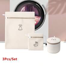 Lưới Polyester Túi Giặt Di Động Lưới Thêu Quần Áo Bẩn Đồ Lót Áo Ngực Quần Áo Túi Giặt Cho Máy Giặt - Màu be - Xem 2