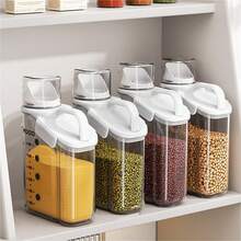 1pc Grain Storage Container, 2.8L/95oz Sealed Large Dry Food Storage Container With Pouring Spout And Measuring Cup, For Snacks, Grains, Rice - White - View 1